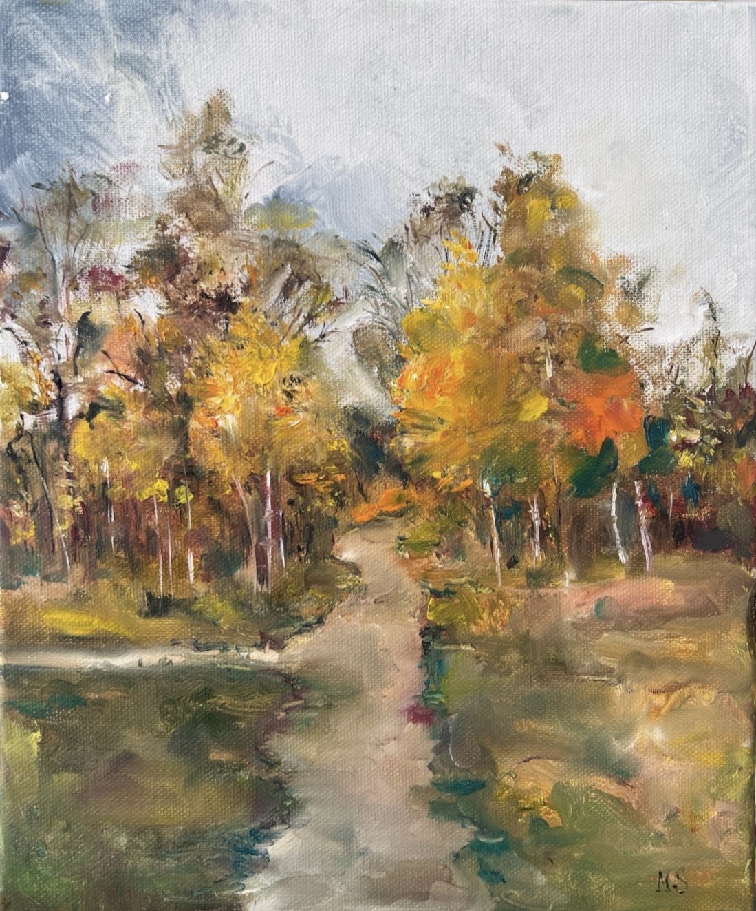 Kyiv Autumn — painting by Marina Stognieva on the artist’s easel
